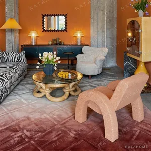 Brick Pattern Rust Red Rug with Soft Sheen in red — in a room setting