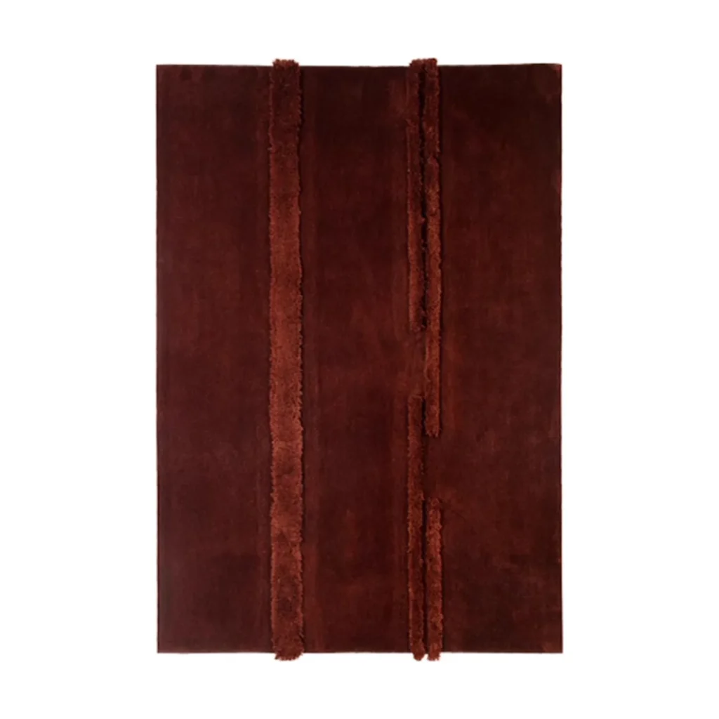 Brick Red Rug with Raised Wool Lines in red — front view