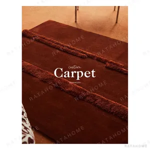 Brick Red Rug with Raised Wool Lines in red — in a room setting