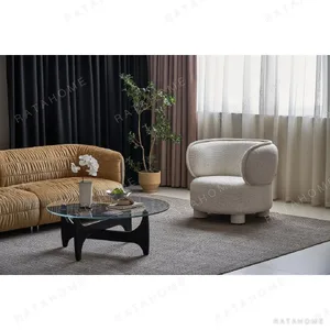 Ding Bronze-Inspired Round Armchair in Grey Bouclé — in a room setting
