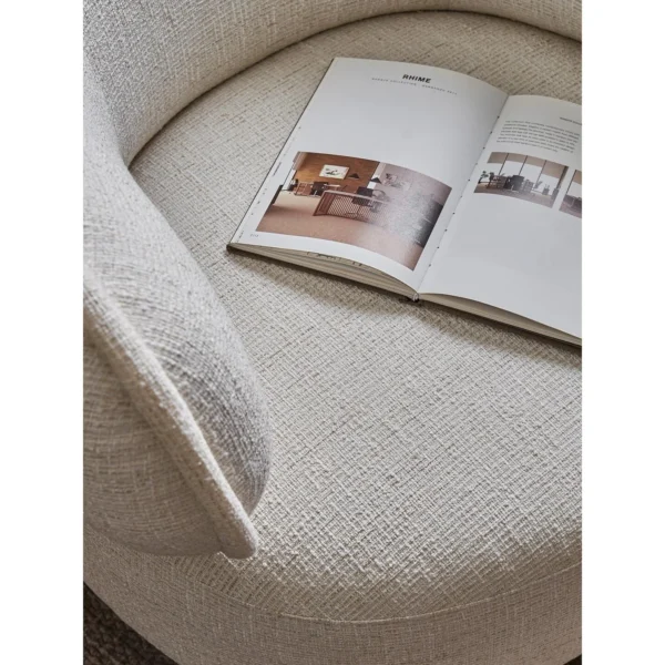Ding Bronze-Inspired Round Armchair in Grey Bouclé — in a room setting