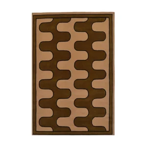 Brown and Beige Wave Check Rug in clay — front view
