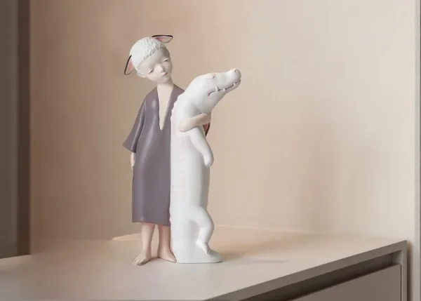 Bubble Gum Artist Figurine in Blue Cape, Gift Boxed — in a room setting