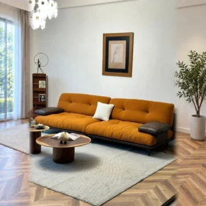 Buer Island Double-Sided Sofa in Mustard Fabric, 300 cm — front view
