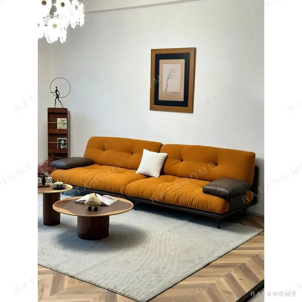 Buer Island Double-Sided Sofa in Mustard Fabric, 300 cm — in a room setting