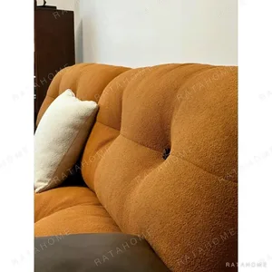 Buer Island Double-Sided Sofa in Mustard Fabric, 300 cm — in a room setting