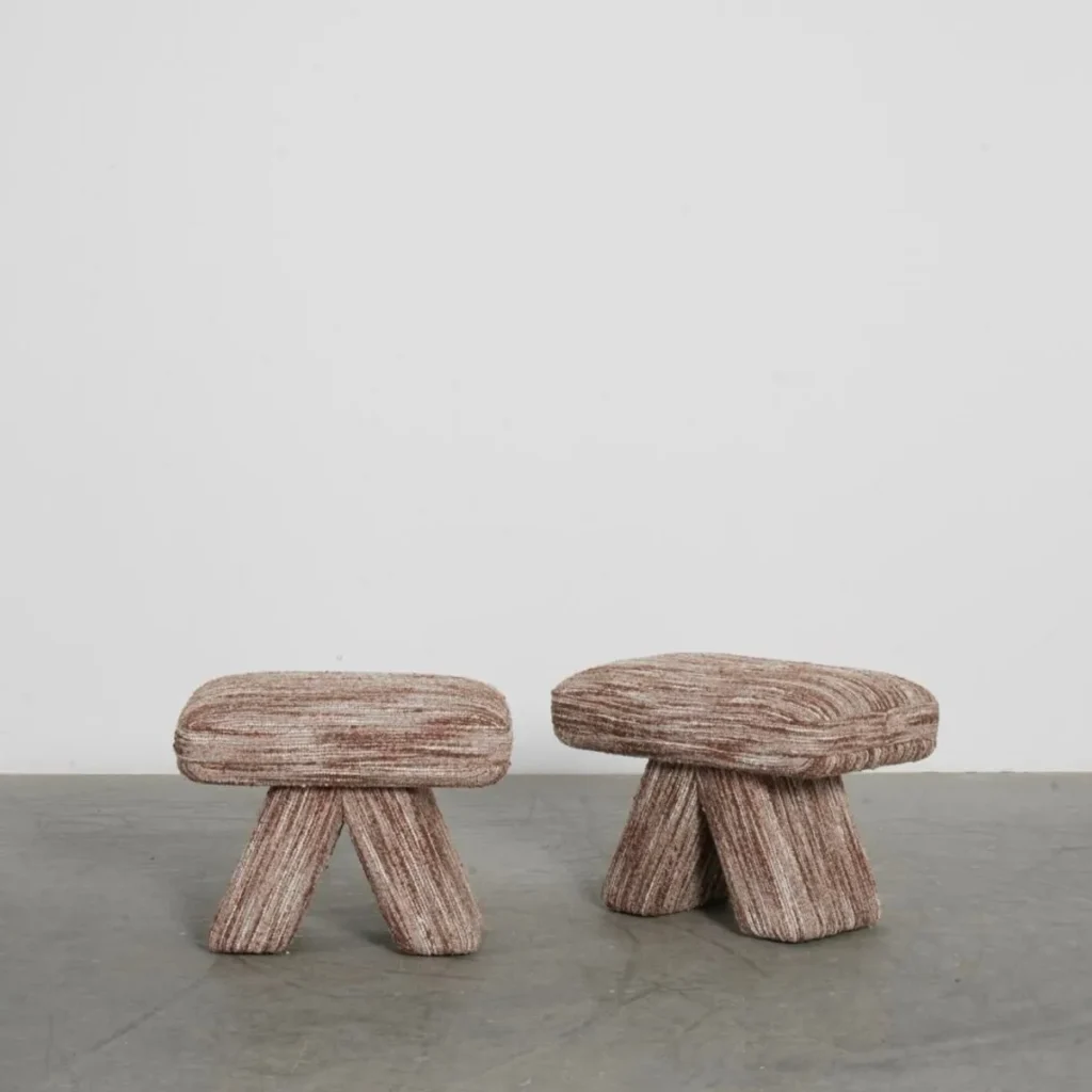 Bulbsquare Low Upholstered Stool in rose stone — front view