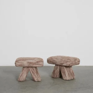 Bulbsquare Low Upholstered Stool in rose stone — front view