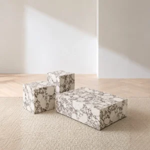 Purple Vein Marble Block Coffee Table Set of Three in oatmeal — front view