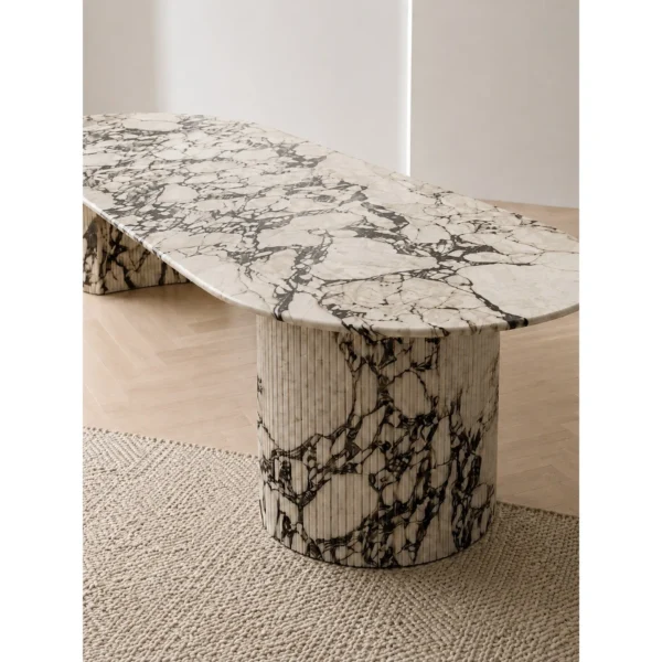 Purple-Veined Italian Marble Oval Coffee Table in oatmeal — in a room setting