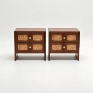 Burl Veneer Two-Door Nightstand — front view