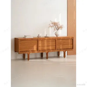 Burmese Teak Mid-Century Tambour Door Sideboard in clay — in a room setting