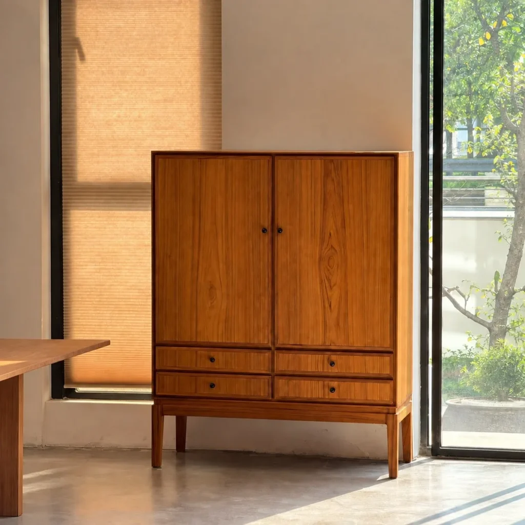 Burmese Teak Two-Door Four-Drawer Cabinet, 110 cm — front view