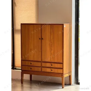 Burmese Teak Two-Door Four-Drawer Cabinet, 110 cm in clay — in a room setting