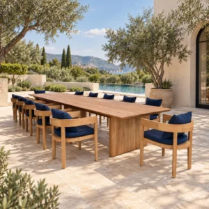 Burmese Teak Outdoor Long Table in teak — front view