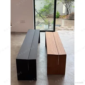 Burmese Teak Two-Tone Waterfall Bench Pair in natural oak — in a room setting