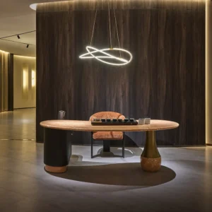 Orange Ice Jade Stone Business Tea Table in rust — front view