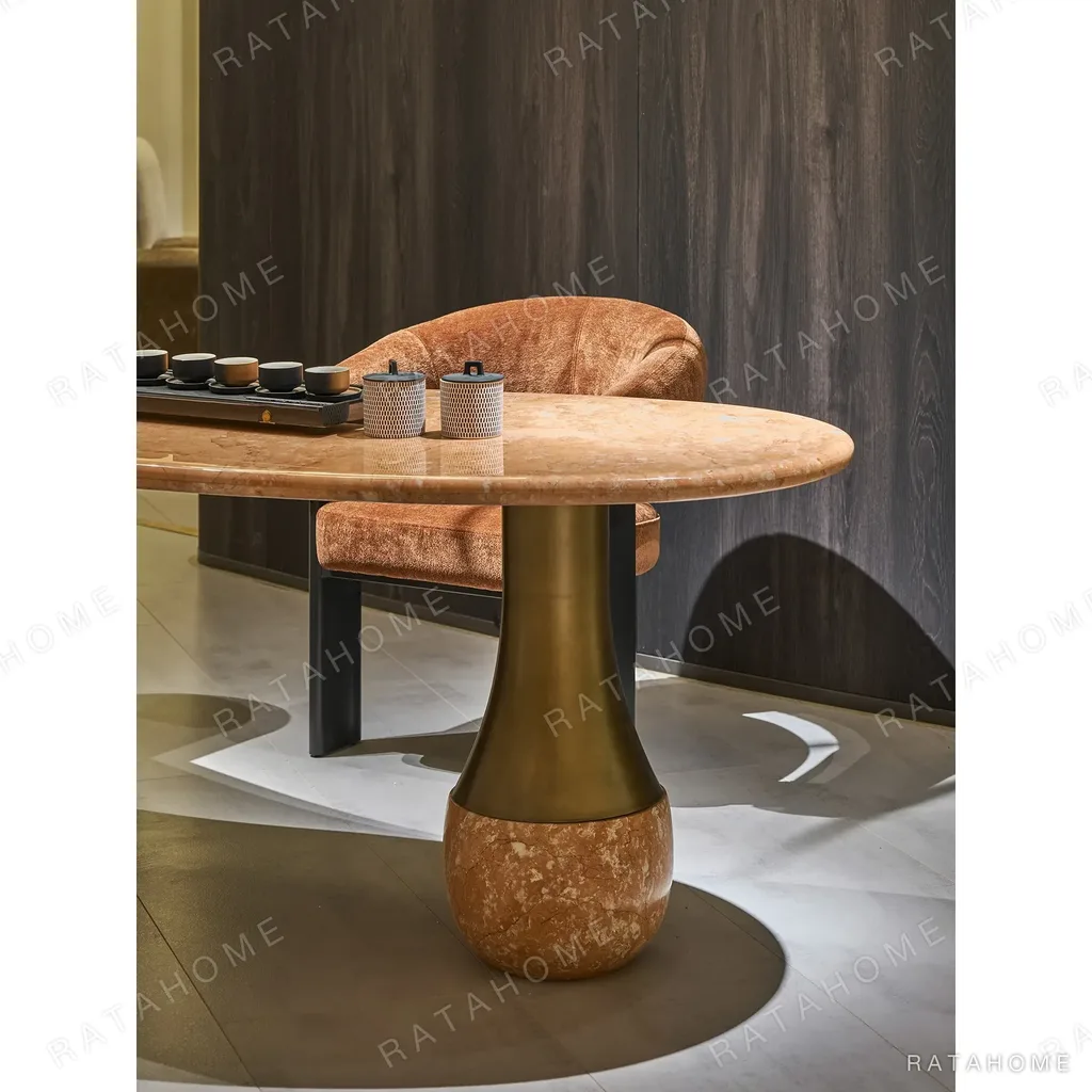 Orange Ice Jade Stone Business Tea Table in rust — in a room setting