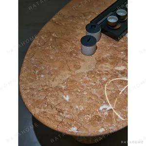 Orange Ice Jade Stone Business Tea Table in rust — in a room setting