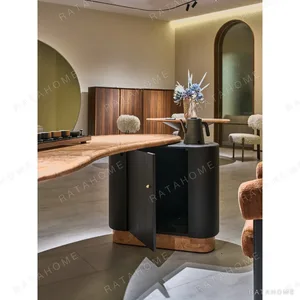 Orange Ice Jade Stone Business Tea Table in rust — in a room setting