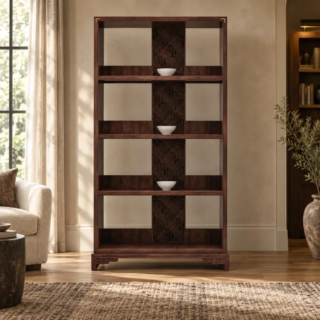 Modern Chinese Walnut Open Bookcase in walnut — front view
