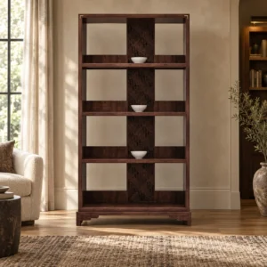 Modern Chinese Walnut Open Bookcase in walnut — front view