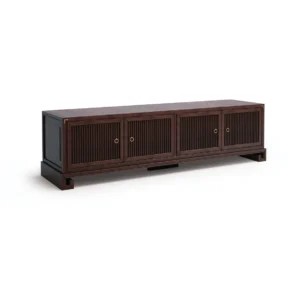 Modern Chinese Walnut Low TV Cabinet with Four Fluted Doors in walnut — front view