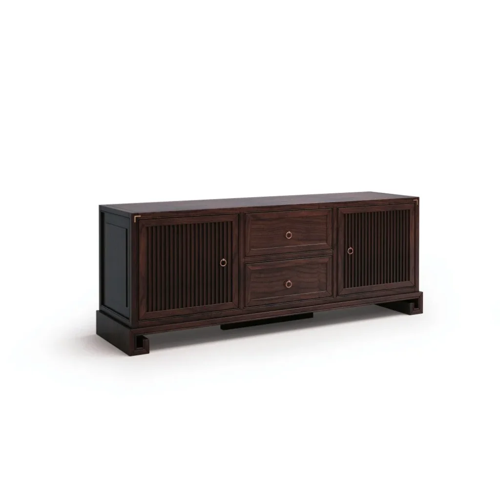 Walnut Sideboard with Fluted Doors and Centre Drawers in walnut — front view