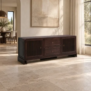 Walnut Sideboard with Fluted Doors and Centre Drawers in walnut — in a room setting