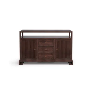 Walnut Sideboard with Fluted Doors, Three Drawers and Open in walnut — front view