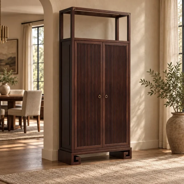 Modern Chinese Walnut Tall Cabinet in walnut — in a room setting