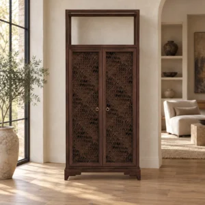 Modern Chinese Walnut Tall Cabinet in walnut — in a room setting