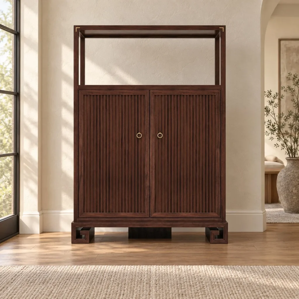 Modern Chinese Walnut Wide Cabinet in walnut — front view