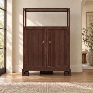 Modern Chinese Walnut Wide Cabinet in walnut — front view