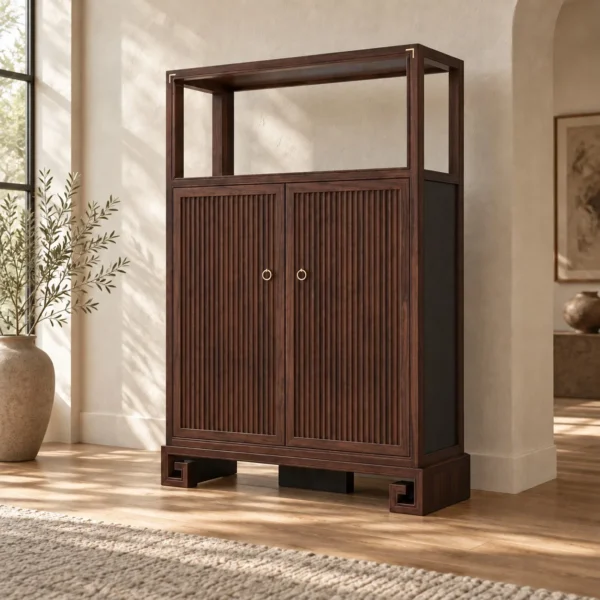 Modern Chinese Walnut Wide Cabinet in walnut — in a room setting