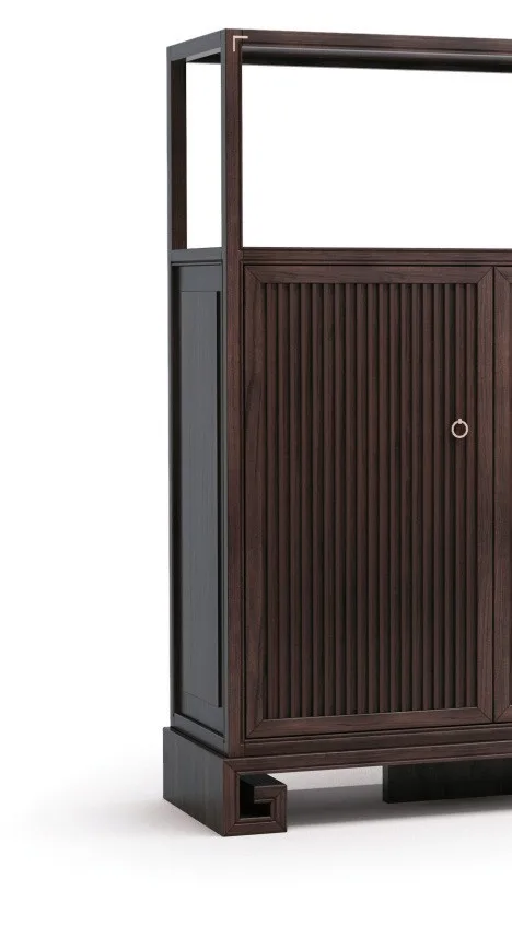 Modern Chinese Walnut Wide Cabinet in walnut — in a room setting