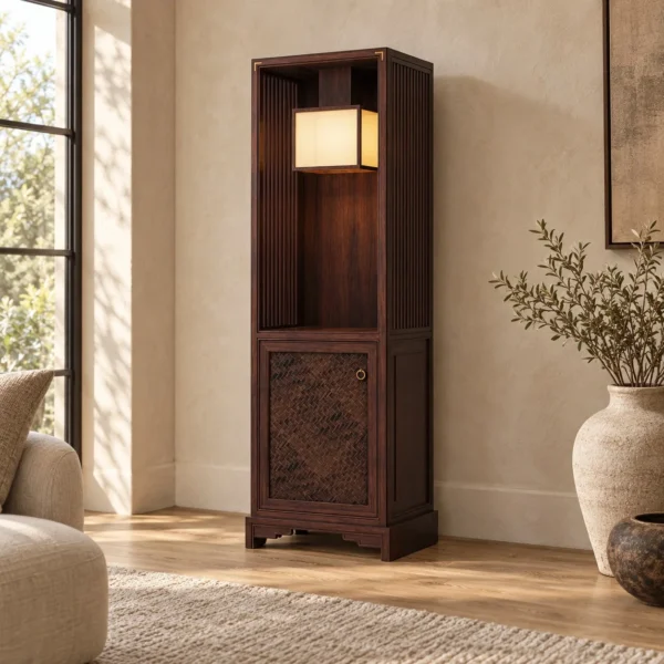 Walnut Tall Display Cabinet in walnut — in a room setting