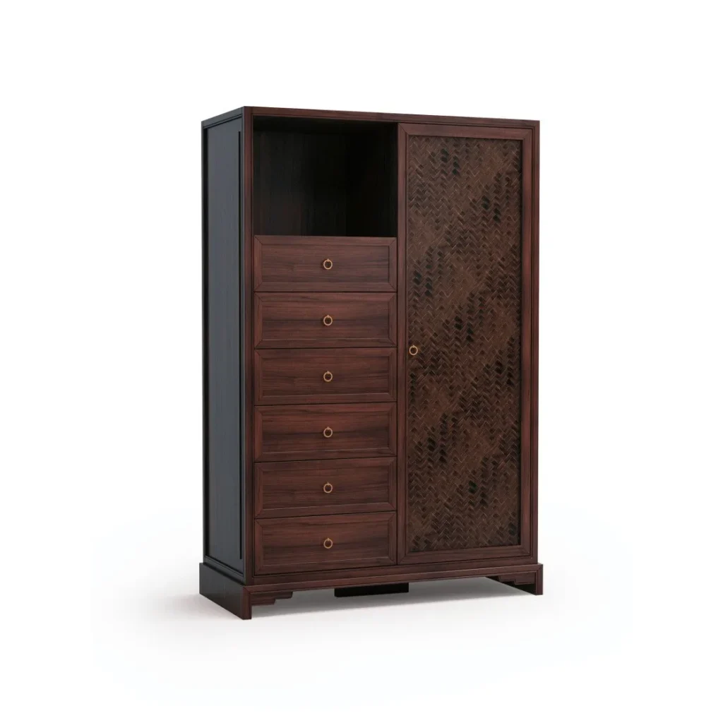 Walnut Tall Cabinet with Six Drawers, Open Niche and in walnut — front view