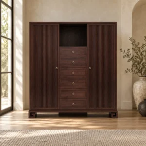Walnut Wide Wardrobe Cabinet in walnut — front view