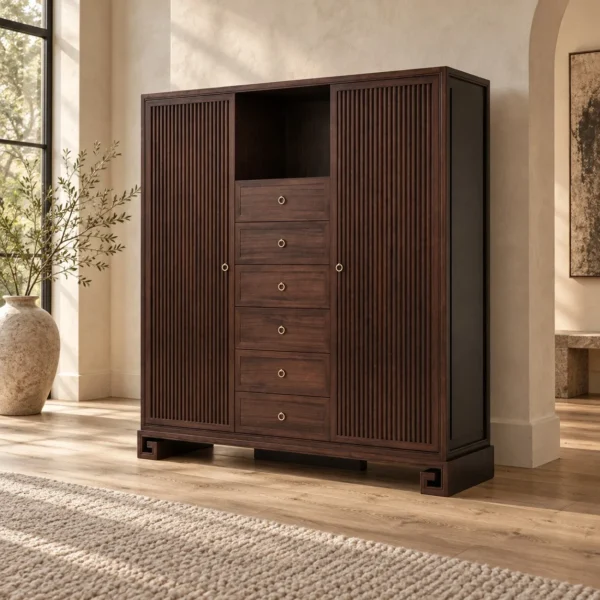 Walnut Wide Wardrobe Cabinet in walnut — in a room setting