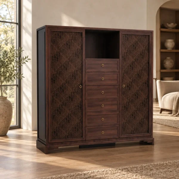 Walnut Wide Wardrobe Cabinet in walnut — in a room setting
