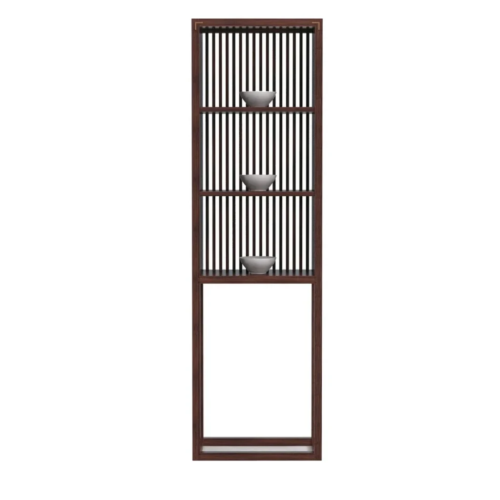 Walnut Slim Slatted Display Tower with Open Base in walnut — front view