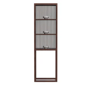 Walnut Slim Slatted Display Tower with Open Base in walnut — front view