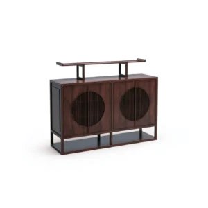 Walnut Sideboard with Moon Window Doors and Raised Top Rail in walnut — front view