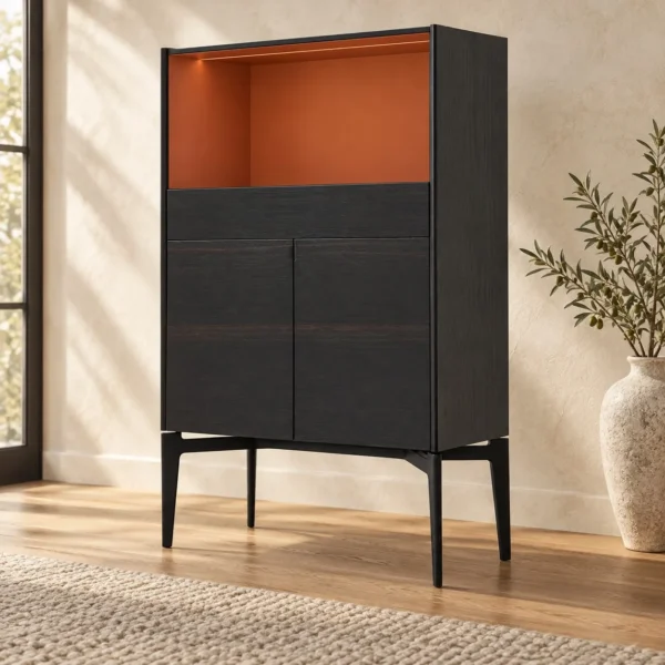 Dark Veneer Highboard in black — in a room setting