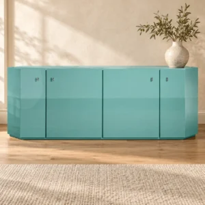 Turquoise High-Gloss Sideboard with Four Doors, 234 cm in blue — front view