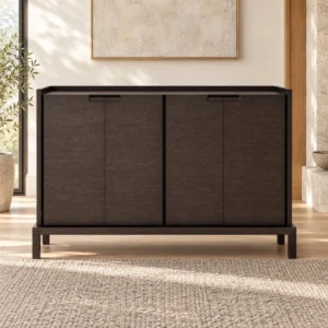 Dark Veneer Four-Door Sideboard on Slim Wood Legs, 173 cm in black — front view
