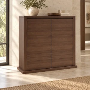 Walnut Veneer Two-Door Cabinet on Plinth Base, 100 cm in walnut — front view