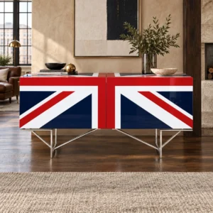 Union Flag Lacquered Sideboard on Chrome Wire Base, 160 cm in red — front view