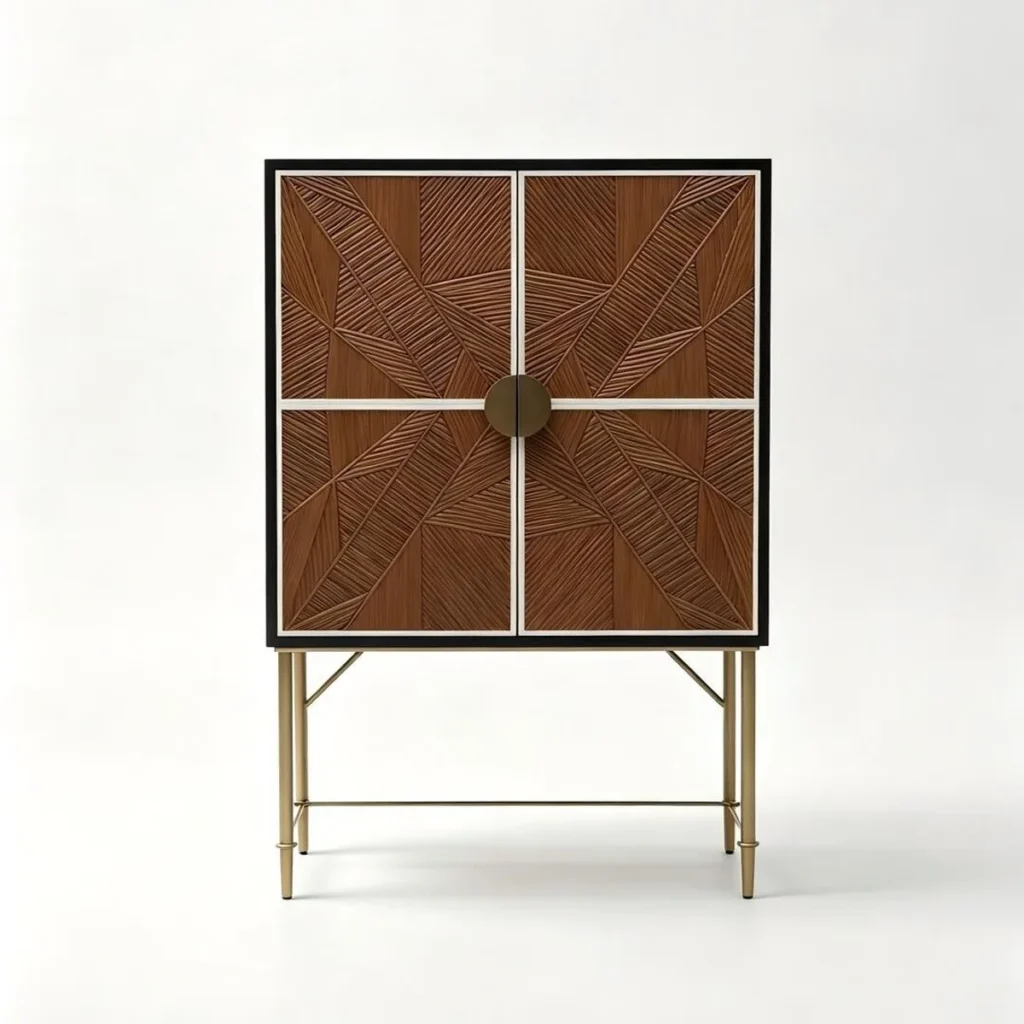 Callahan Carved Sunburst Cabinet on Brass Legs — front view
